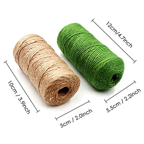 LIVEHITOP 200m Natural Cuerda de Yute, Verde Cordel de Cáñamo con 20 Clips para Jardinería Fotos Floristería Regalos Manualidades Decoración (2x100m)
