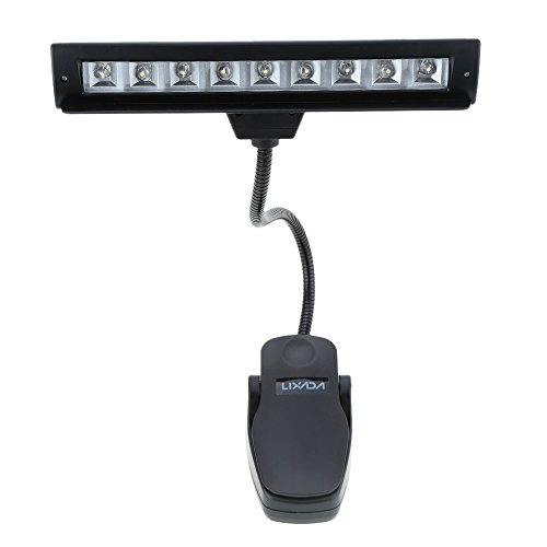 Lixada Lámpara de escritorio Luz de Partitura musical Luces de Leyendo con 9 LEDs para Orquesta Piano Dual estar clips flexible portátil