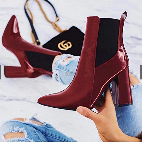 Lixibei Womens Chelsea Botas del Tobillo Medio Alto Bloque de Pata elástico Tire de escudete Casual Montar a Caballo del Motorista de Invierno Botines,38