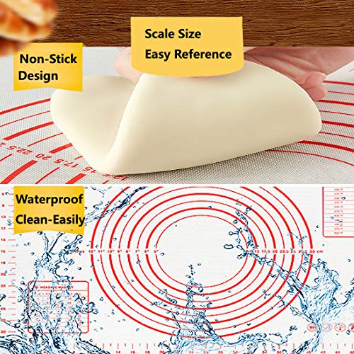 Liyalo Tapete para Hornear Estera de Silicona para Hornear Antiadherente Baking Mat con Medida Estera de Encimera para Pizza Hacer Fondant Pasteles, Incluye Raspador y Trapos de Cocina,60×40cm (Negro)