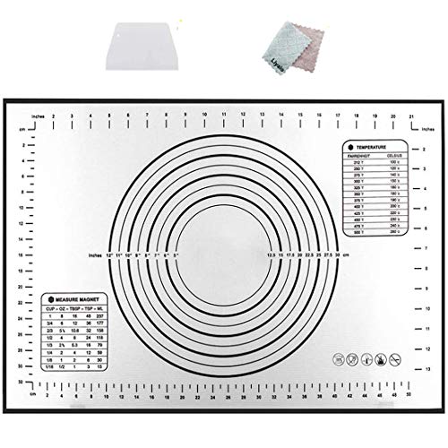Liyalo Tapete para Hornear Estera de Silicona para Hornear Antiadherente Baking Mat con Medida Estera de Encimera para Pizza Hacer Fondant Pasteles, Incluye Raspador y Trapos de Cocina,60×40cm (Negro)