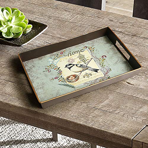 LiYL Hierro bandejas for Servir Flor y del pájaro Decorativo con Mango vajilla de té Placas Frutas Platos de café Cena Bandejas Bandejas de Almacenamiento