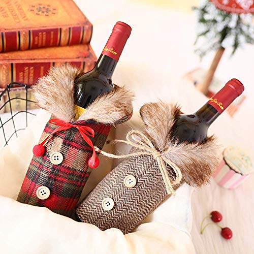 LIZHIGE Navidad Funda para Botella de Vino, 2pz Cubierta Botella Bolsas Botella Vino Rojo Navidad para Decoración Hogar de la Mesa de Cena para Las Fiestas de Navidad