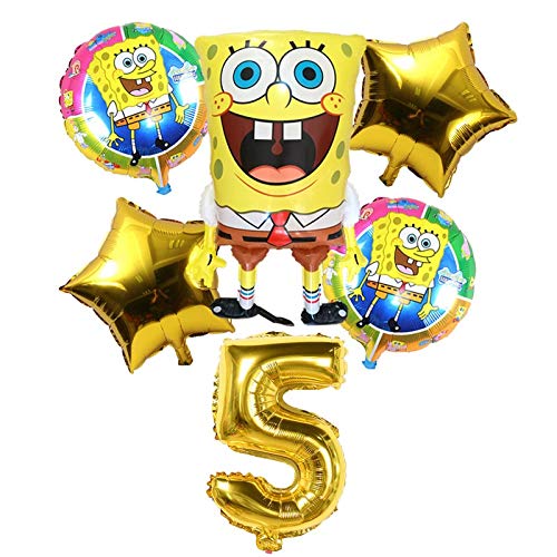 LIZHIOO 6 Unids Globos de Bob Esponja de Cumpleaños 3D Set Suministros de Fiesta Globos Decoración de Bebé Decoración de Fiesta Infantil Globos de Bob Esponja Helio (Color : 5)