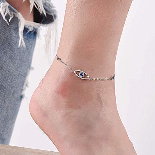 LJ Molde, tobillera Plata de ley 925 Infinity Heart Flower Hamsa Hand Evil Eye Charm Pulsera de tobillo ajustable con cuentas Accesorios para pies para mujeres y niñas de 10 pulgadas