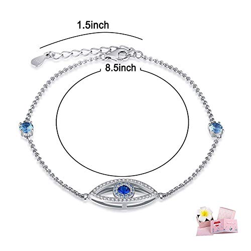 LJ Molde, tobillera Plata de ley 925 Infinity Heart Flower Hamsa Hand Evil Eye Charm Pulsera de tobillo ajustable con cuentas Accesorios para pies para mujeres y niñas de 10 pulgadas