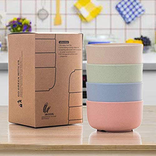 Ljlpropyh Ensaladera Bol Set Juego de 4 Cuencos de Desayuno para Cereales para niños con diseño de Pajita de Trigo Biodegradable, 2.4 Pulgadas