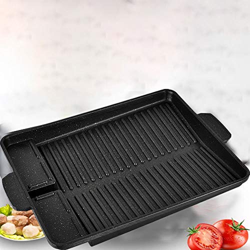 LJTT Piedra médica Barbacoa Parrilla para freír Sartén Rectángulo Parrilla Antiadherente Utensilios de Cocina Bandeja de Barbacoa Coreana Placa de Barbacoa - Negro