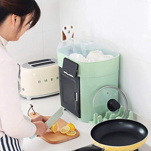 LJYY Vajilla de Cocina Cajas de Almacenamiento Estantes Platos Platos Rejilla de Drenaje Caja de Almacenamiento con Tapa Estante de Almacenamiento de plástico para el hogar Armario (Color: Blanco