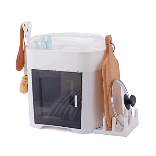 LJYY Vajilla de Cocina Cajas de Almacenamiento Estantes Platos Platos Rejilla de Drenaje Caja de Almacenamiento con Tapa Estante de Almacenamiento de plástico para el hogar Armario (Color: Blanco