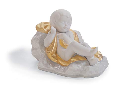 LLADRÓ Figura Niño Jesús En Belén. Lustre Oro. Figura Niño Jesus (Belén) de Porcelana.