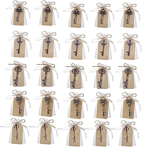 Llave abrebotellas para decoración de bolsas de recuerdos de boda de Awtlife, 50 piezas, estilo vintage, 5 estilos