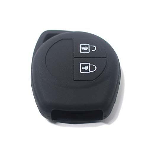 [Llavero] Carcasa de silicona para mando a distancia de coche Suzuki Swift Vitara Jimny Gran Vitara Ignis Alto SX4 Liana Splash Baleno Karimun Wagon R Opel Agila Fiat Sedici 2 botones (negro)
