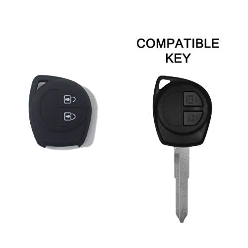 [Llavero] Carcasa de silicona para mando a distancia de coche Suzuki Swift Vitara Jimny Gran Vitara Ignis Alto SX4 Liana Splash Baleno Karimun Wagon R Opel Agila Fiat Sedici 2 botones (negro)