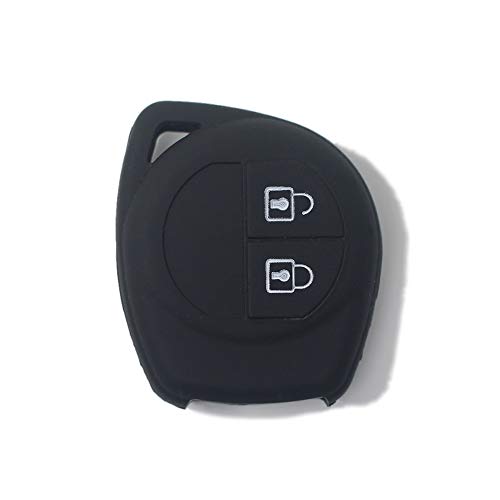 [Llavero] Carcasa de silicona para mando a distancia de coche Suzuki Swift Vitara Jimny Gran Vitara Ignis Alto SX4 Liana Splash Baleno Karimun Wagon R Opel Agila Fiat Sedici 2 botones (negro)