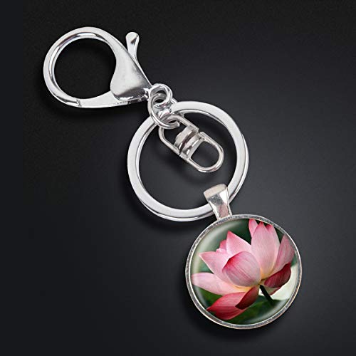 Llavero de acero inoxidable con llavero, ligero y decorativo, ideal como regalo para hombres y mujeres, arte de verano Lotus