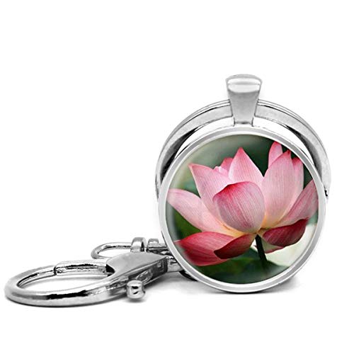 Llavero de acero inoxidable con llavero, ligero y decorativo, ideal como regalo para hombres y mujeres, arte de verano Lotus