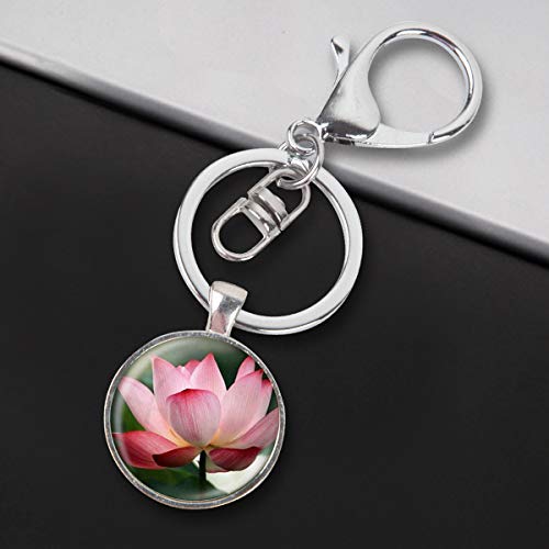 Llavero de acero inoxidable con llavero, ligero y decorativo, ideal como regalo para hombres y mujeres, arte de verano Lotus