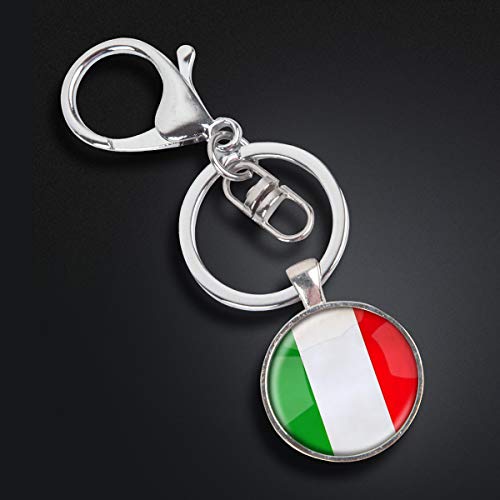 Llavero de acero inoxidable con llavero, ligero y decorativo, ideal como regalo para hombres y mujeres, bandera nacional de la República de Italia