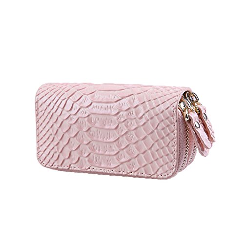 Llaves Piel Genuino Clave del Coche Titular de la Caja Monedero de la Carpeta Monedero de Llavero Cartera Doble Cremallera 6+1 Hooks 12 x 6.5cm Key Case Holder (Harina de Carne)