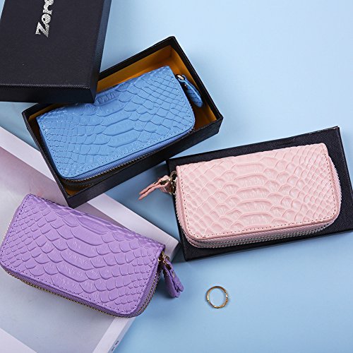 Llaves Piel Genuino Clave del Coche Titular de la Caja Monedero de la Carpeta Monedero de Llavero Cartera Doble Cremallera 6+1 Hooks 12 x 6.5cm Key Case Holder (Harina de Carne)
