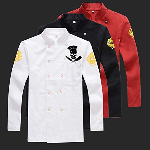 LLDKA La Chaqueta del Cocinero de la Cocina, de Manga Larga Capa Uniforme de Trabajo Koch Chef de Doble Fila Cocinero Chef de la Chaqueta de la Chaqueta,Blanco,5XL