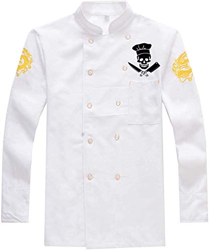 LLDKA La Chaqueta del Cocinero de la Cocina, de Manga Larga Capa Uniforme de Trabajo Koch Chef de Doble Fila Cocinero Chef de la Chaqueta de la Chaqueta,Blanco,5XL