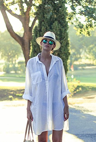 LLG - Blusa kimono para mujer, bikini, con cuello en V, para playa y camisa de Kaftan Blanco XL