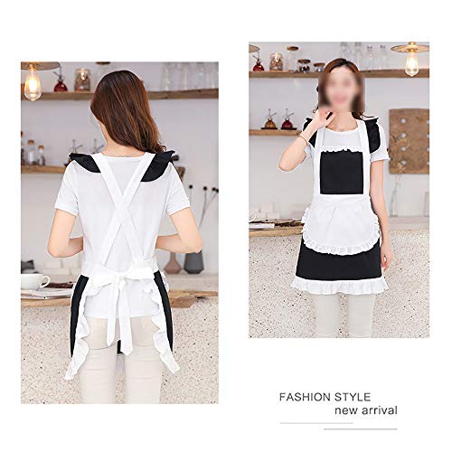 Lllunimon Retro algodón Lindo con Volantes Volante Delantales Cocinar Hornear Coqueta Moda Delantales, Muchachas de Las Mujeres,Negro