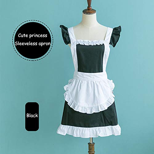 Lllunimon Retro algodón Lindo con Volantes Volante Delantales Cocinar Hornear Coqueta Moda Delantales, Muchachas de Las Mujeres,Negro