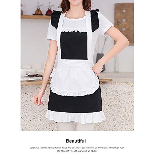 Lllunimon Retro algodón Lindo con Volantes Volante Delantales Cocinar Hornear Coqueta Moda Delantales, Muchachas de Las Mujeres,Negro