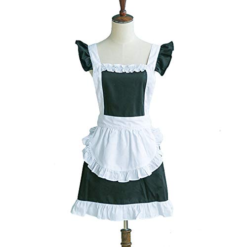 Lllunimon Retro algodón Lindo con Volantes Volante Delantales Cocinar Hornear Coqueta Moda Delantales, Muchachas de Las Mujeres,Negro