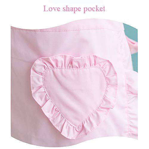 Lllunimon Retro Volante Delantal Lindo Manera de la Princesa Limpieza Falda de Novia Precioso Rosado de la Cocina Delantal de Cocina Delantales con Bolsillos Amor