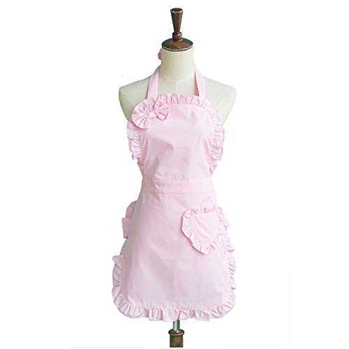 Lllunimon Retro Volante Delantal Lindo Manera de la Princesa Limpieza Falda de Novia Precioso Rosado de la Cocina Delantal de Cocina Delantales con Bolsillos Amor