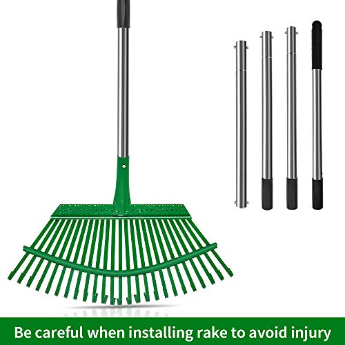 LMLMD- Rastrillo de Jardín de Metal, Rastrillo de Hojas, Rastrillo de Césped , Cabezal Desmontable, Ajustable 97cm-164cm L (verde)