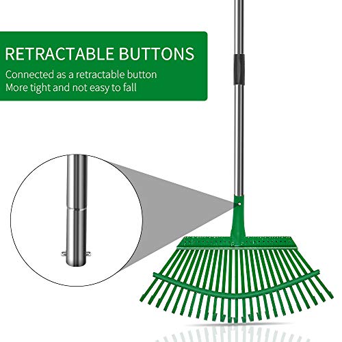 LMLMD- Rastrillo de Jardín de Metal, Rastrillo de Hojas, Rastrillo de Césped , Cabezal Desmontable, Ajustable 97cm-164cm L (verde)