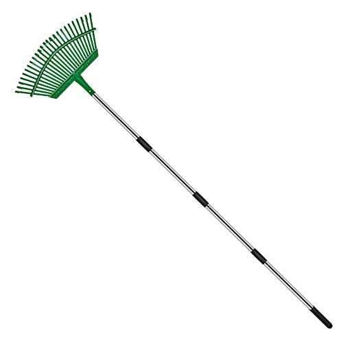 LMLMD- Rastrillo de Jardín de Metal, Rastrillo de Hojas, Rastrillo de Césped , Cabezal Desmontable, Ajustable 97cm-164cm L (verde)