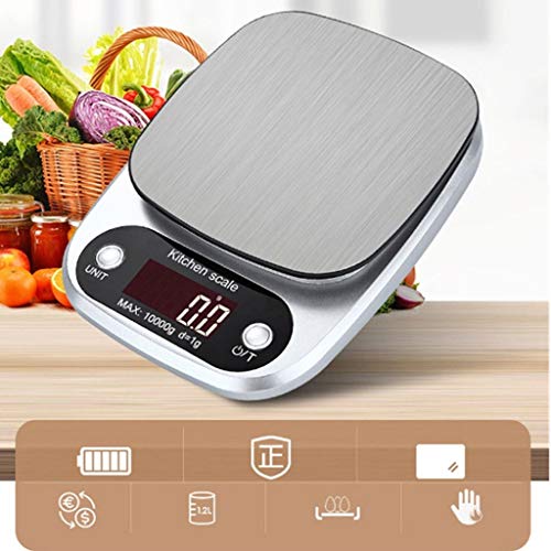 Ln-ZME Pantalla LCD Plateada Rango de Escala de Cocina/Sub-Escala 10kg / 1g Conveniente y Rápido Esencial para la Cocina (con Batería)