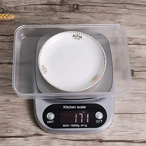 Ln-ZME Pantalla LCD Plateada Rango de Escala de Cocina/Sub-Escala 10kg / 1g Conveniente y Rápido Esencial para la Cocina (con Batería)