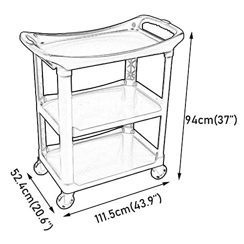 LNDDP Trolley On Wheels Tool Trolley para hostelería 3 Niveles con manija, Servicio Limpieza multifunción Gris Carro Recogida Ropa con Rueda, Capacidad 150 kg