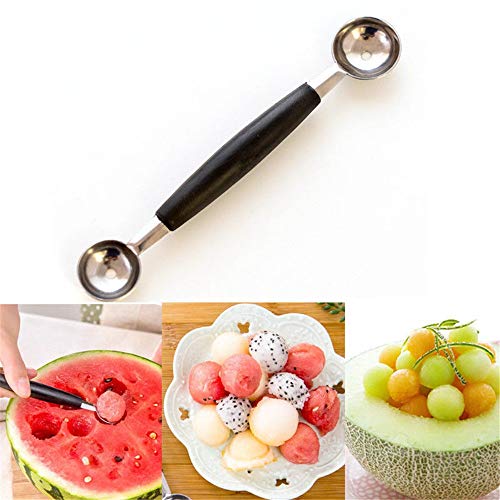 LNYJ de Acero Inoxidable de Doble Punta Crema Cuchara Cuchara Bola de melón Fruta Hielo Postre Mango cómodo