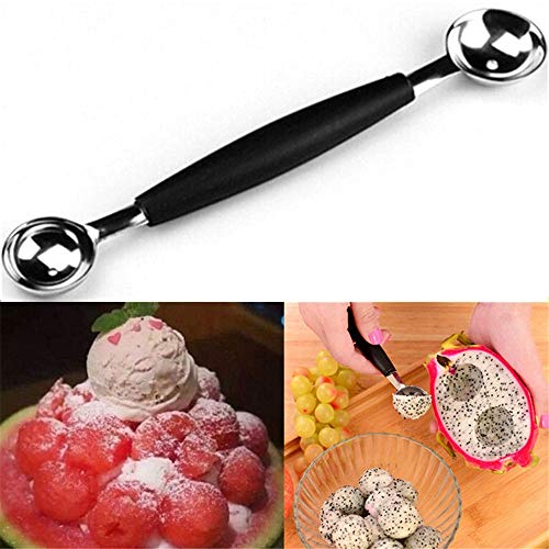 LNYJ de Acero Inoxidable de Doble Punta Crema Cuchara Cuchara Bola de melón Fruta Hielo Postre Mango cómodo