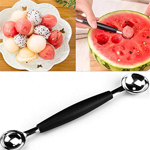 LNYJ de Acero Inoxidable de Doble Punta Crema Cuchara Cuchara Bola de melón Fruta Hielo Postre Mango cómodo