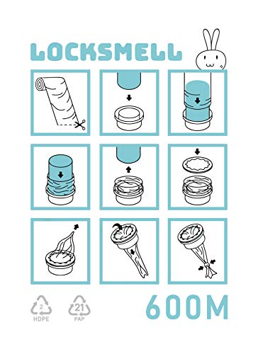 LOCKSMELL Nappy Bin Liners Compatible con los cartuchos Tommee Tippee Sangenic, Angelcare & Litter Locker II + TUBO DE RECAMBIO (600 m)