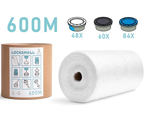 LOCKSMELL Nappy Bin Liners Compatible con los cartuchos Tommee Tippee Sangenic, Angelcare & Litter Locker II + TUBO DE RECAMBIO (600 m)