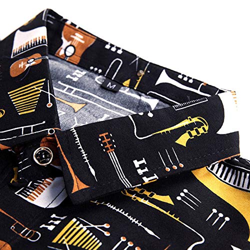 Loeay Instrumentos Musicales Impresión Casual Fit Camisas de Manga Larga Camisas Casuales como se Muestra 5XL