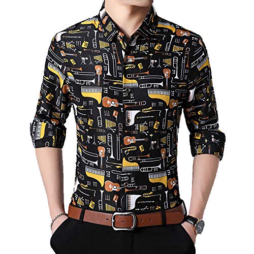 Loeay Instrumentos Musicales Impresión Casual Fit Camisas de Manga Larga Camisas Casuales como se Muestra 5XL