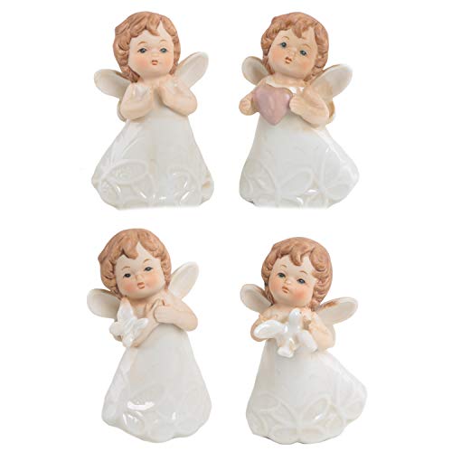 Logbuch-Verlag - Juego de 4 figuras de ángeles de la guarda con forma de paloma corazón y mariposa (cerámica, 7,5 cm)