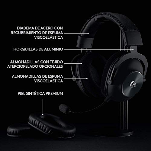 Logitech G PRO X Auriculares Inalámbricos Lightspeed Gaming, Micrófono Blue Voice, 50mm Pro-G Drivers, DTS X 2.0 Sonido Envolvente, Batería 20+ Horas, Almohadillas de cuero, Tarjeta USB, PC/Mac, Negro