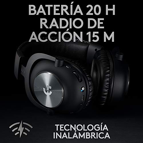 Logitech G PRO X Auriculares Inalámbricos Lightspeed Gaming, Micrófono Blue Voice, 50mm Pro-G Drivers, DTS X 2.0 Sonido Envolvente, Batería 20+ Horas, Almohadillas de cuero, Tarjeta USB, PC/Mac, Negro